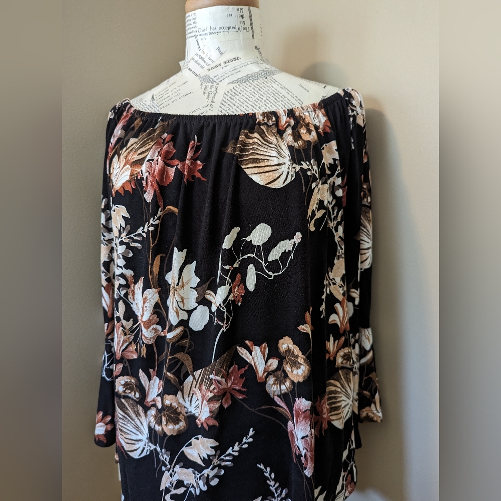 Lascana Venus Black Pullover Off Shoulder Floral Blouse Large